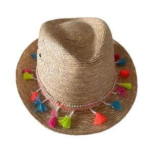 Mexican Straw Hat with Tassels - 7 1/2 tan straw   NWOT